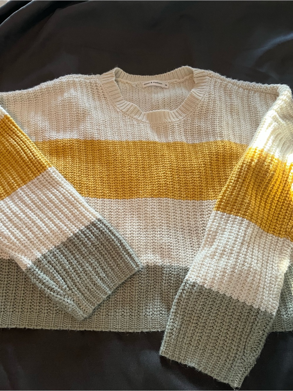 moon & madison Chunky Crewneck Sweater in White, Mustard & Sage